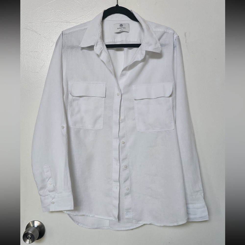 Aritzia Babaton Utility Linen Blend Shirt top size L